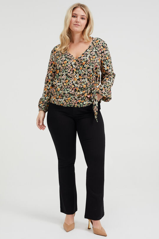 Damen-Flared-Jeans mit hoher Taille und Stretch – Curve, Schwarz